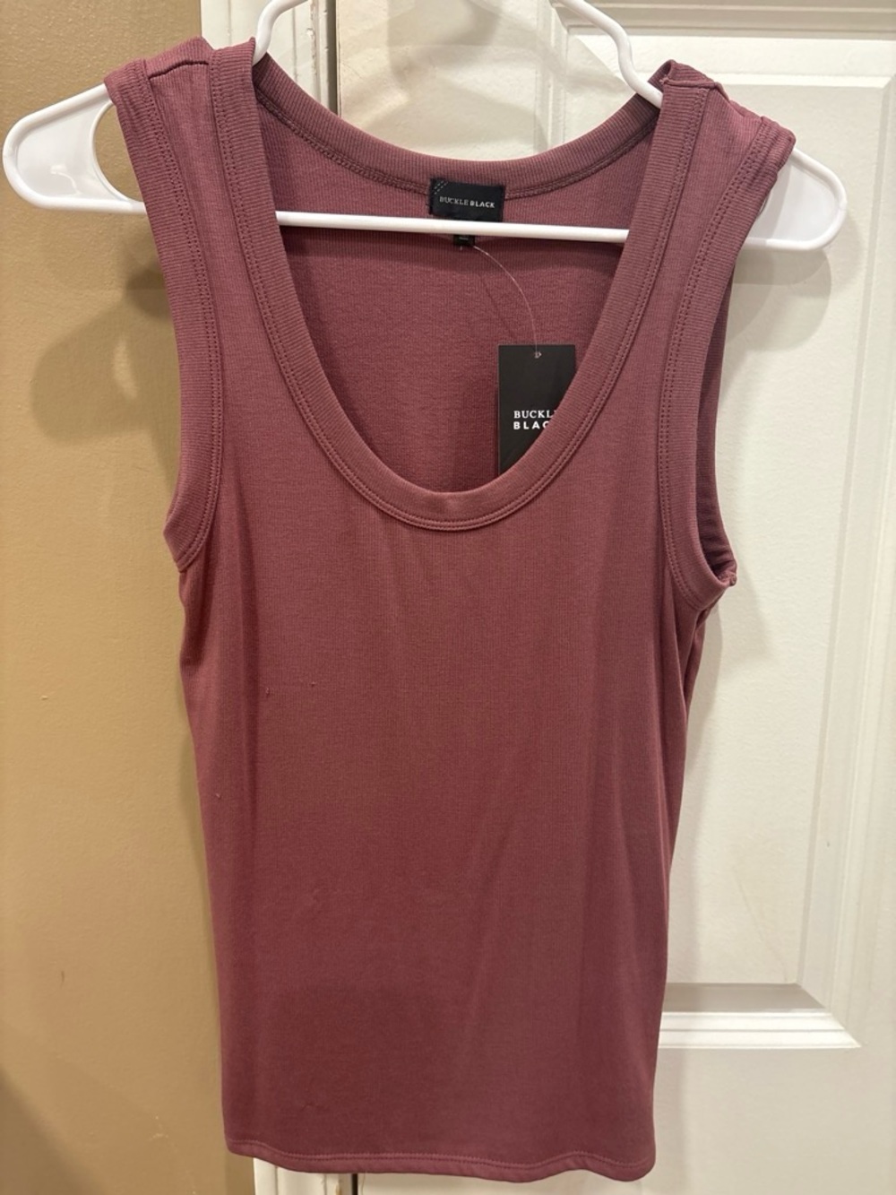 Buckle Ribbed Tank Top in Dusty Mauve